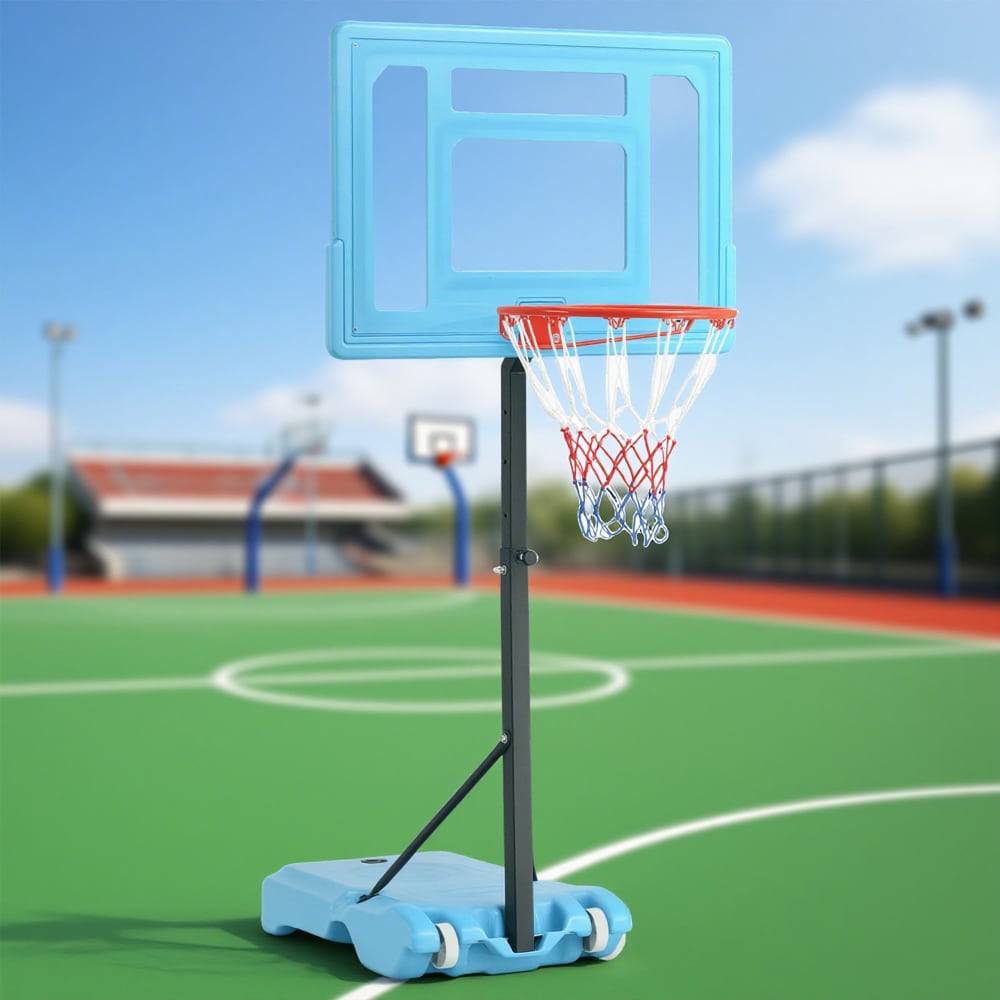 Poolside Basketball Hoop Stand, 36.5"-48.5" Height Adjustable Portable Hoop System W/ Clear Backboard & Fillable Base For Whole Family, Blue, Black, Red_voghion.com